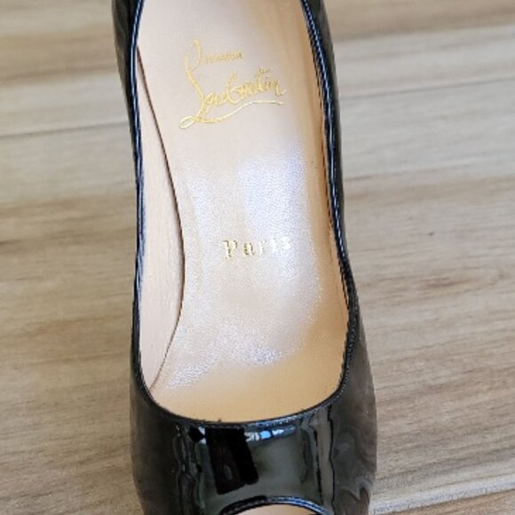 Christian Louboutin 150 Lady Peep Black Patent Leather Shoe Eur.35 - Picture 9 of 16